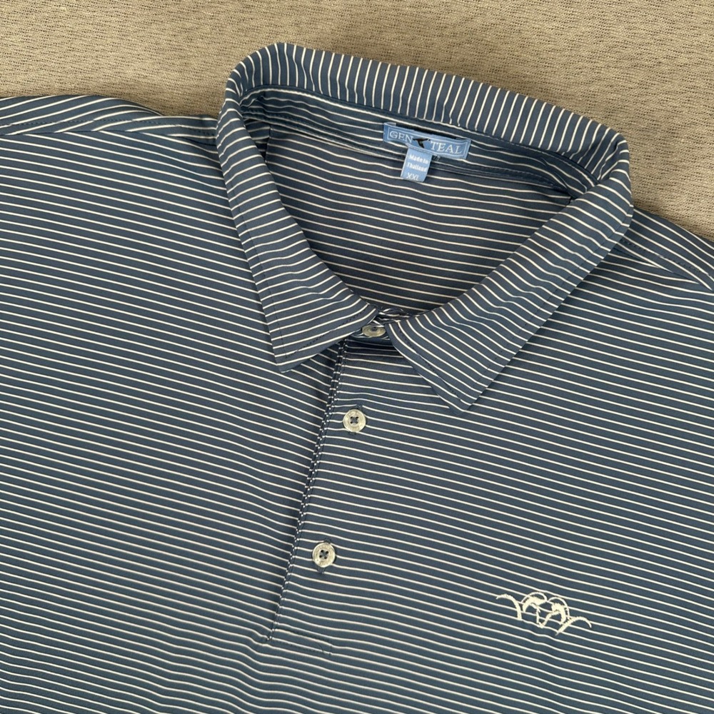 GenTeal Polo Shirt Mens XXL Blue White Striped Performance Short Sleeve Stretch